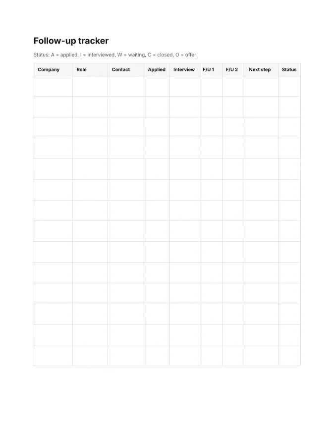 Printable follow-up tracker